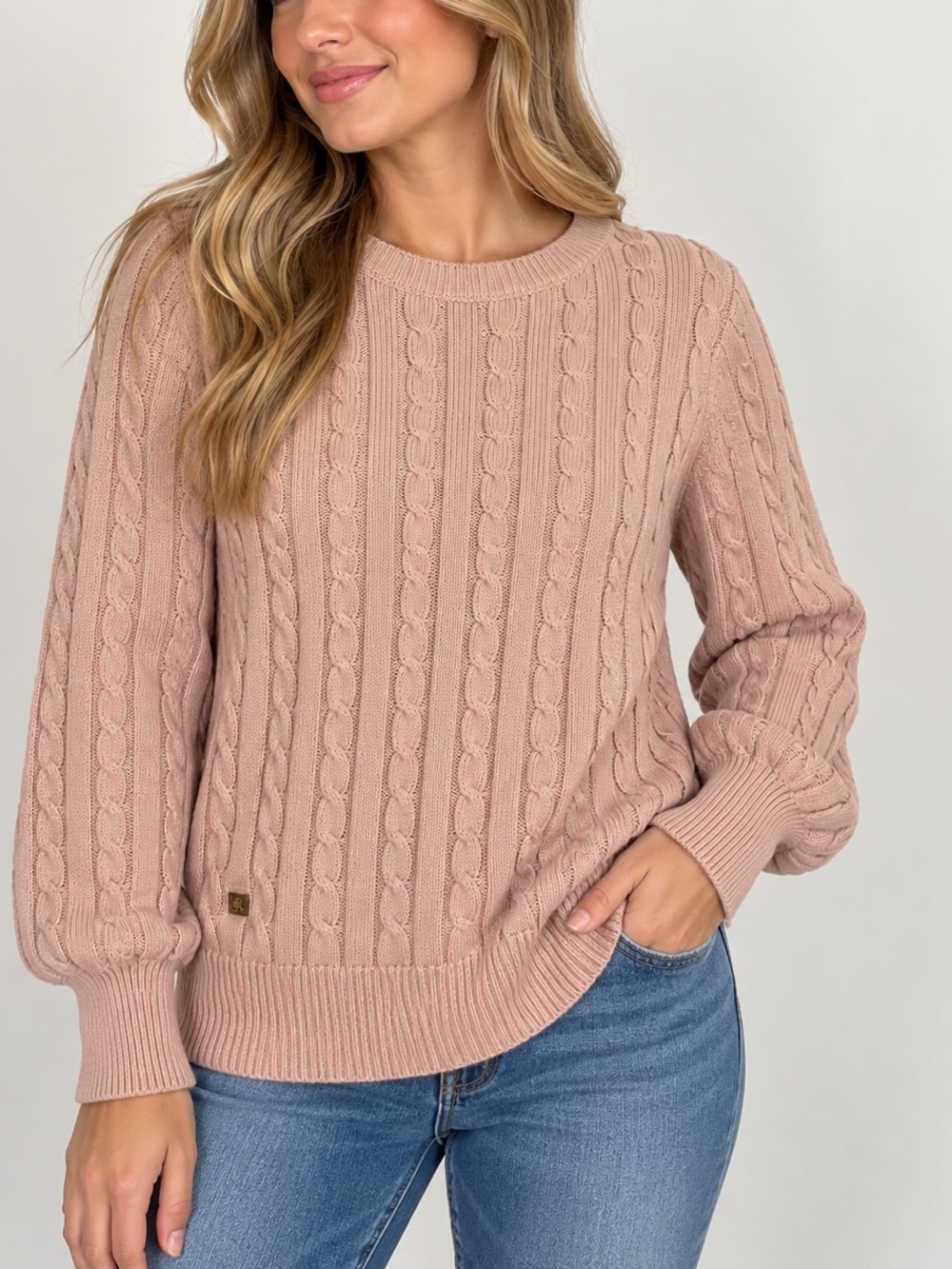 Lauren Ralph Lauren Dusty Rose Cable Knit Cotton Sweater Women's Large NWT